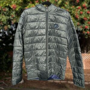 Hang Ten Green Quilted Puffer Jacket with Stand-Up Collar